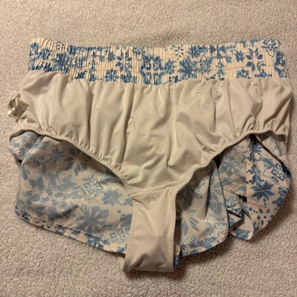 Free People FP Movement Get Your Flirt On High Rise Workout Shorts White Blue
